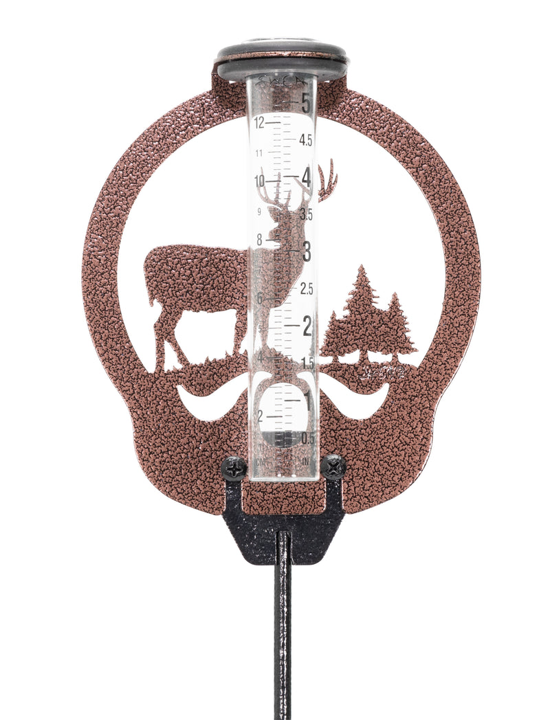 Deer with pine tree design rain gauge with a garden mount.