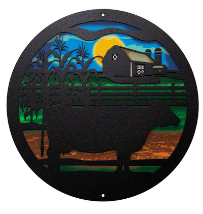 Black Dairy Cow Round Metal Wall Art / with Backer Plate