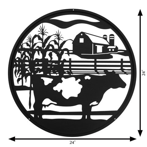 Spotted Black Dairy Cow Round Metal Wall Art