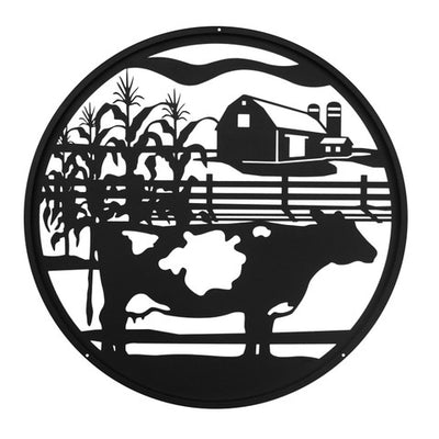 Spotted Black Dairy Cow Round Metal Wall Art