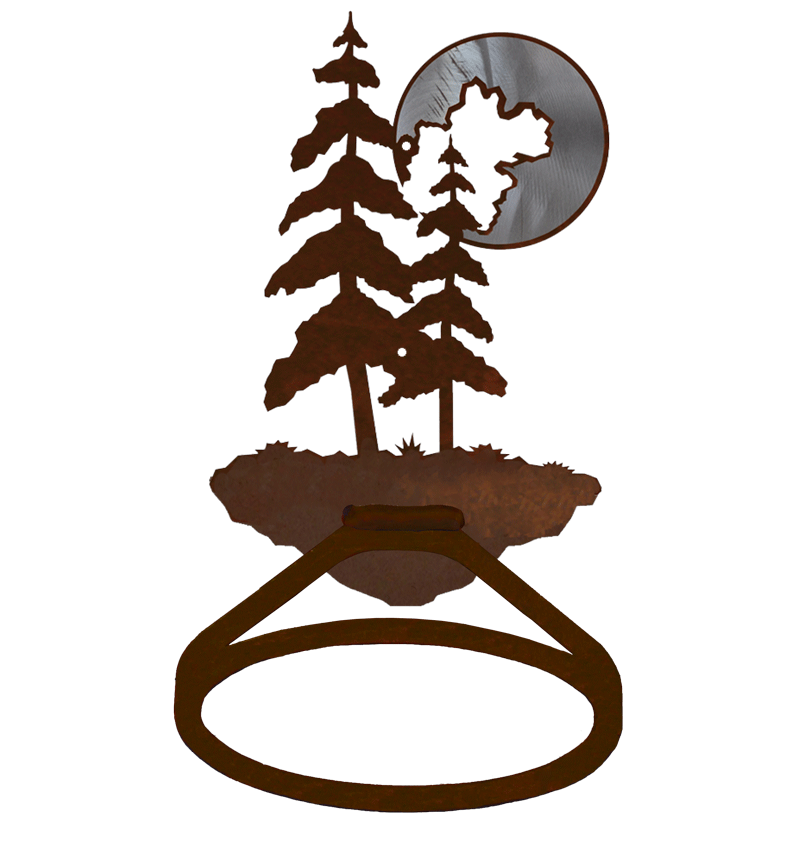 Burnished Double Pine Tree with Moon Towel Ring
