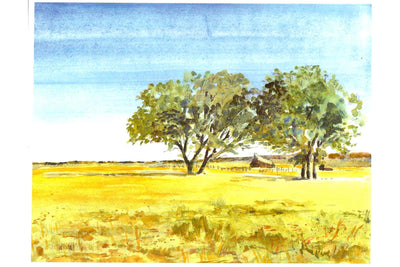 Western Barn with Trees - Watercolor Painting