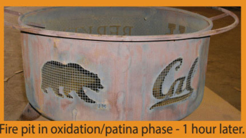Patina Products fire pit in oxidation patina phase.