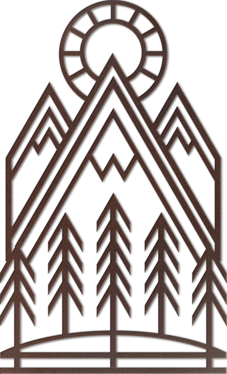Mountain Sun Abstract Metal Wall Art / Rust Powder Coat