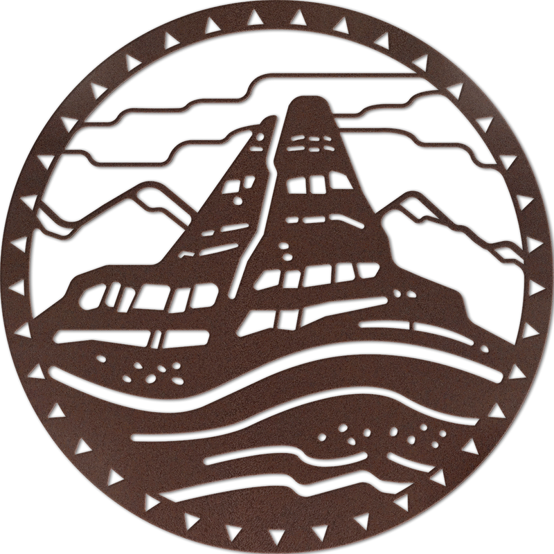 Southwest Mountain Metal Round Wall Art / Rust Powder Coat