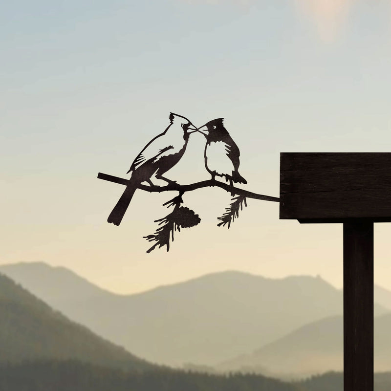 Kissing Cardinal Metal Bird Tree Silhouette