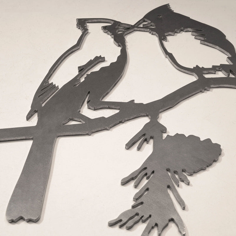 Kissing Cardinal Metal Bird Tree Silhouette