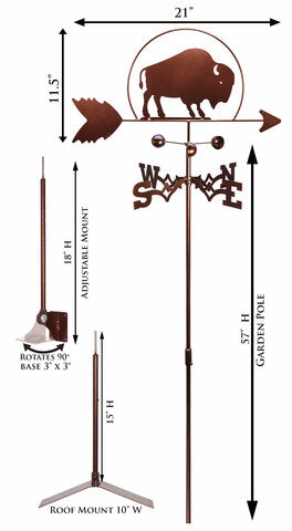 Buffalo Design Weathervane product dimensions.