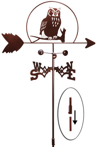Owl Design Metal Weathervane with Garden Pole