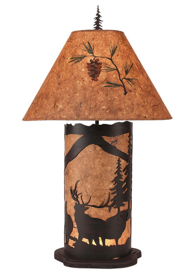 Elk with Pine Tree Design Large Table Lamp with Nightlight