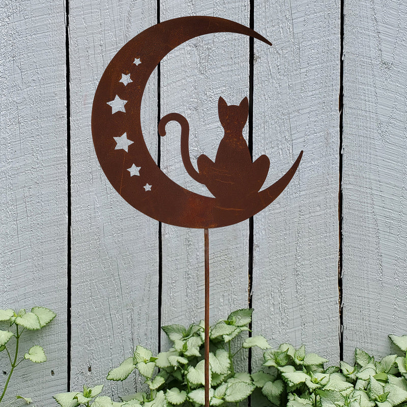 Cat and Moon Wrought Iron Garden Stake