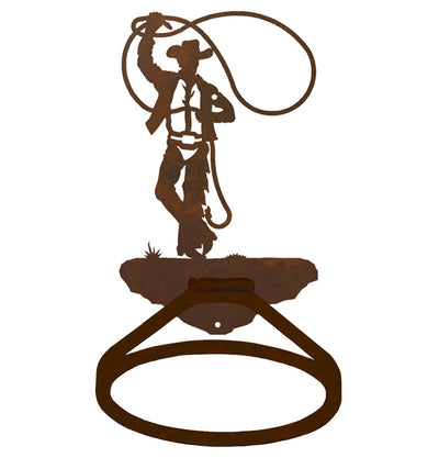 Roping Cowboy Design Towel Ring