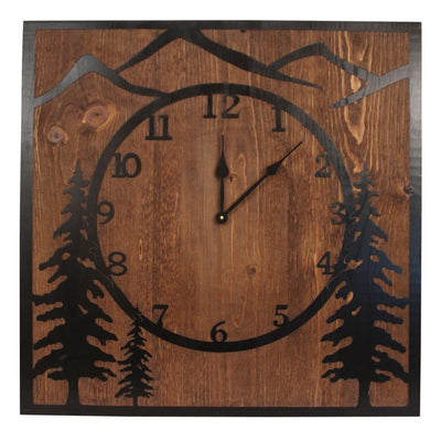 Square 30 Inch Pine Tree Wood Wall Clock
