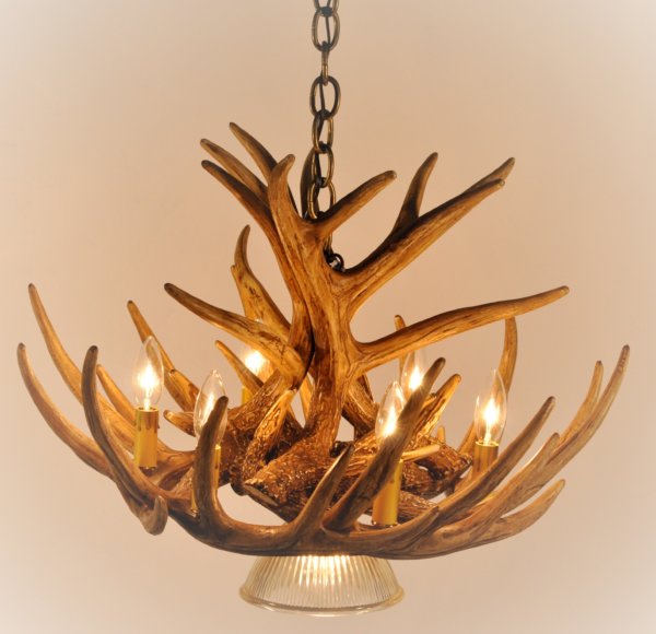 Wagon Wheel Mule Deer Antler Chandelier