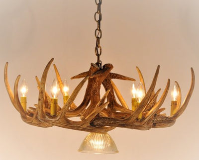 Whitetail Deer 9 Antler Reproduction Chandelier with Downlight