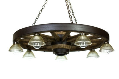 Large Wagon Wheel Reproduction Chandelier with Down Lights