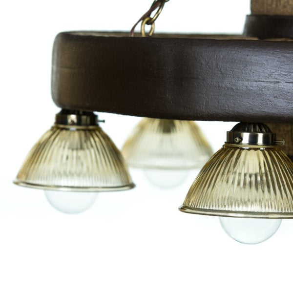 Small Wagon Wheel Reproduction Chandelier with Down Lights
