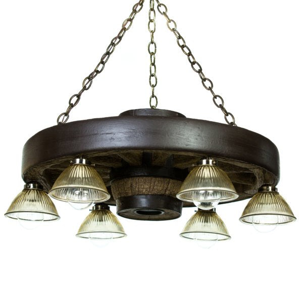 Small Wagon Wheel Reproduction Chandelier with Down Lights