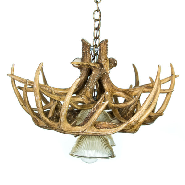 Whitetail Deer 10 Antler Reproduction Chandelier with Three Downlights