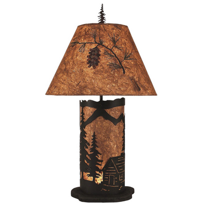 Cabin Scene 31 Inch Table Lamp with Nightlight