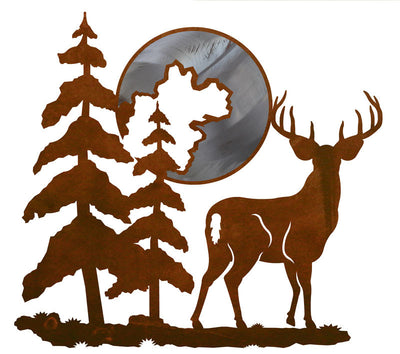 Buck Deer and Moon 20" Burnished Metal Wall Art