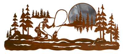Fly Fisherman Scenic 42" Metal Wall Art