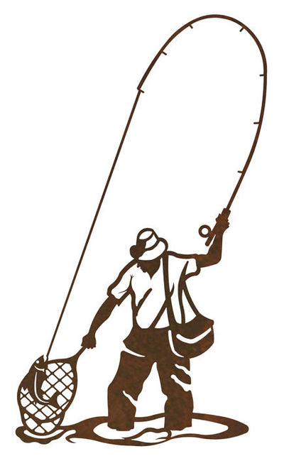Fly Fisherman 42" Rustic Metal Decor