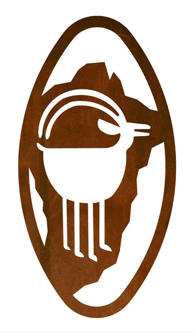 Ram / Goat Petroglyph 22" Oval Southwest Metal Wall Art