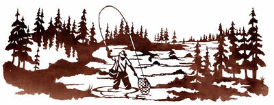 Fly Fisherman 84 Inch Large Metal Wall Art