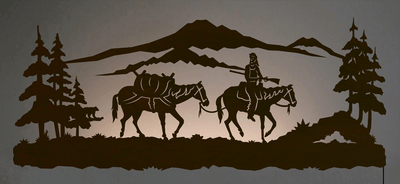 42" Pack Horse Mountain Man Backlit Metal Art