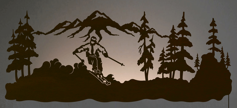 42 Inch Skier Backlit Metal Wall Art Inspired by the Outdoors