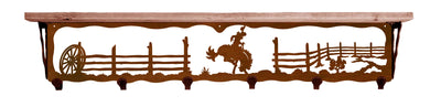 Bronc Rider Metal 42" Wall Shelf with Hooks