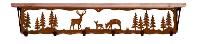 Deer Family Metal 42" Wall Shelf with Hooks