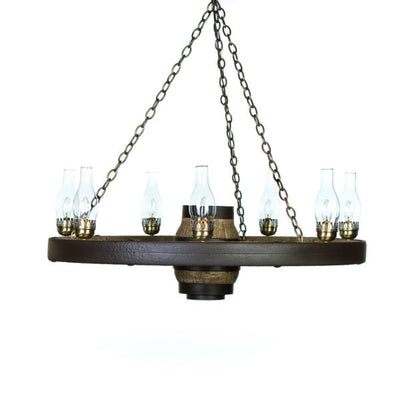 Large Wagon Wheel Reproduction Chandelier with Chimney Lights