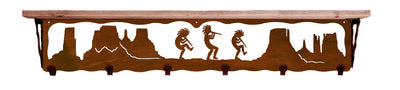 Kokopelli Metal 42" Wall Shelf with Hooks