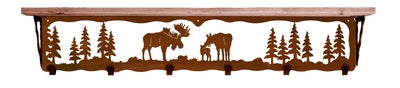 Moose Family Metal 42" Wall Shelf with Hooks
