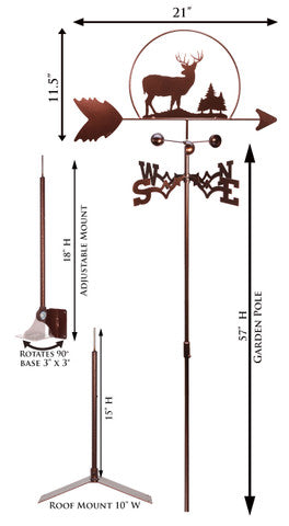 Buck Deer with Pines Weathervane product dimensions.