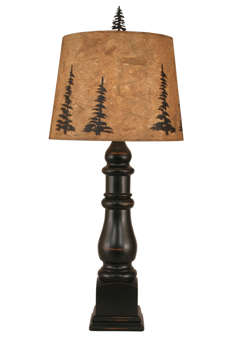 Distressed Black Country Squire Table Lamp w/ Feather Tree Shade