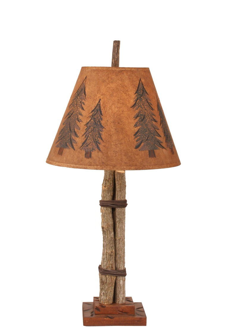24” Twig/Stick Leather Accent Table Lamp W/ Pine Tree Shade