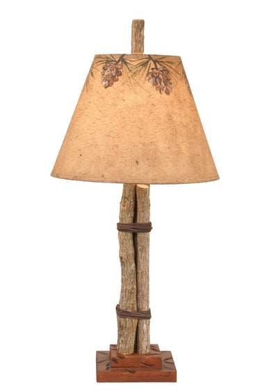 24” Twig/Stick Leather Accent Table Lamp W/ Pine Cone Canopy Shade