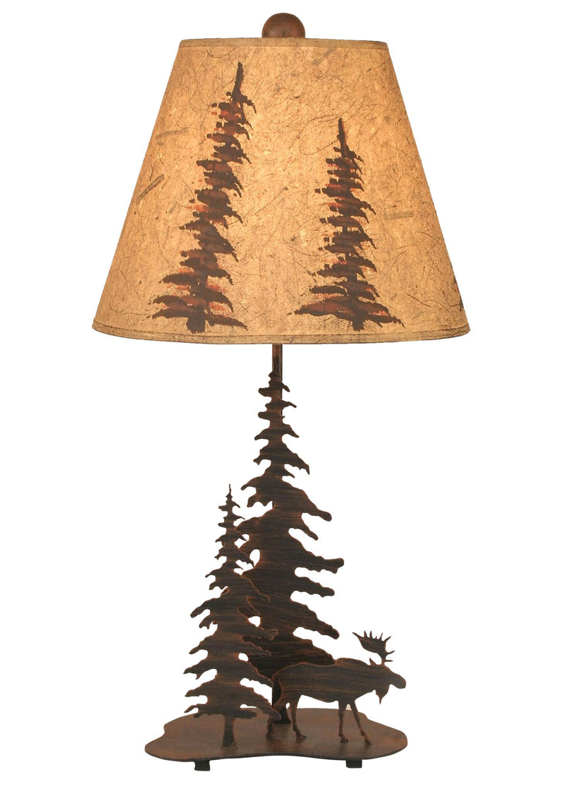 Moose with Pine Trees Metal Table Lamp w/Shade