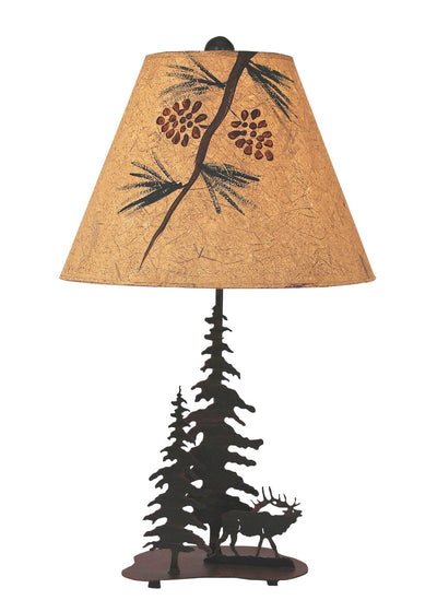 Elk with Pine Trees Metal Table Lamp w/Shade