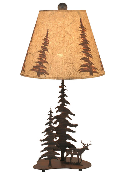 Deer with Pine Trees Metal Table Lamp w/Shade