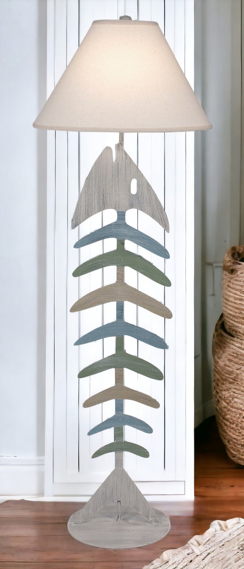 Weathered Cottage Bone Fish Floor Lamp w/Shade