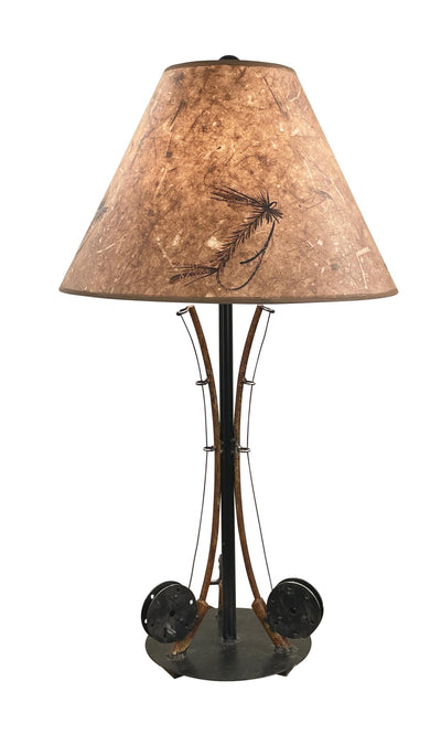 Rustic 3 Fly Fishing Pole Table Lamp w/ Shade