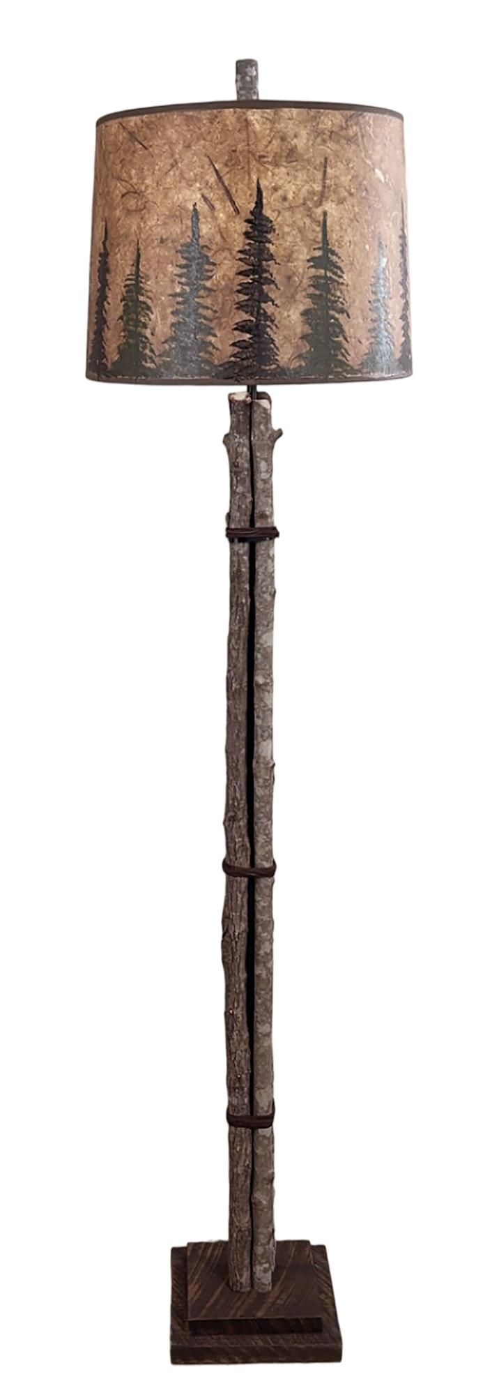 Authentic Wood Twig Rough Cut Rustic Floor Lamp W/Shade