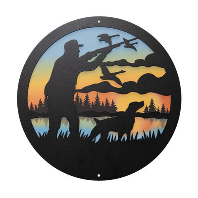 Goose / Duck Hunter Round Metal Wall Art / with Backer Plate