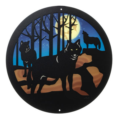 Wolf Design Round Metal Wall Art / with Backer Plate