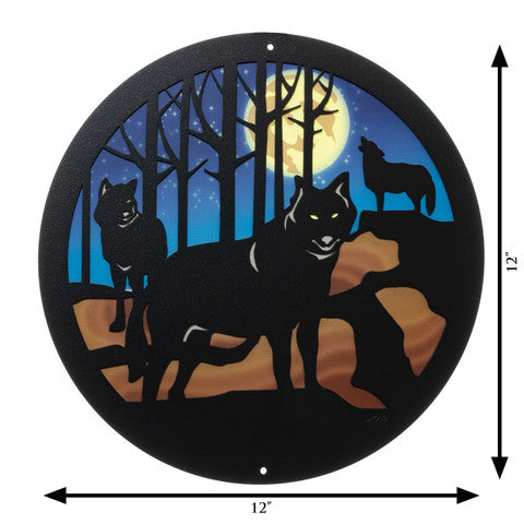 Wolf Design Round Metal Wall Art / with Backer Plate