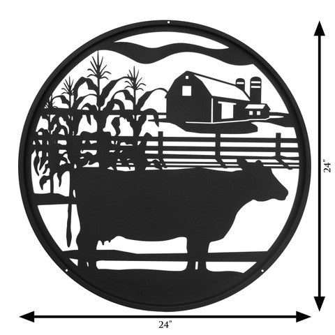 Black Dairy Cow Round Metal Wall Art
